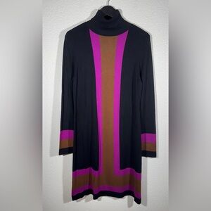 INC International Concepts Black Turtleneck Sweater Dress Pink&Brown Colorblock